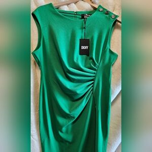DKNY Women's Jewel Neck Sleveless  Sheath Dress Short Color Green Size 12